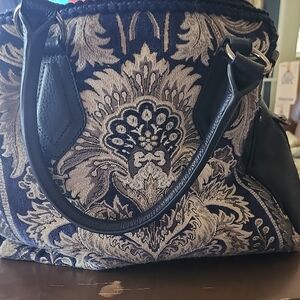 Sharif Elegant Navy and Cream Tapestry Handbag